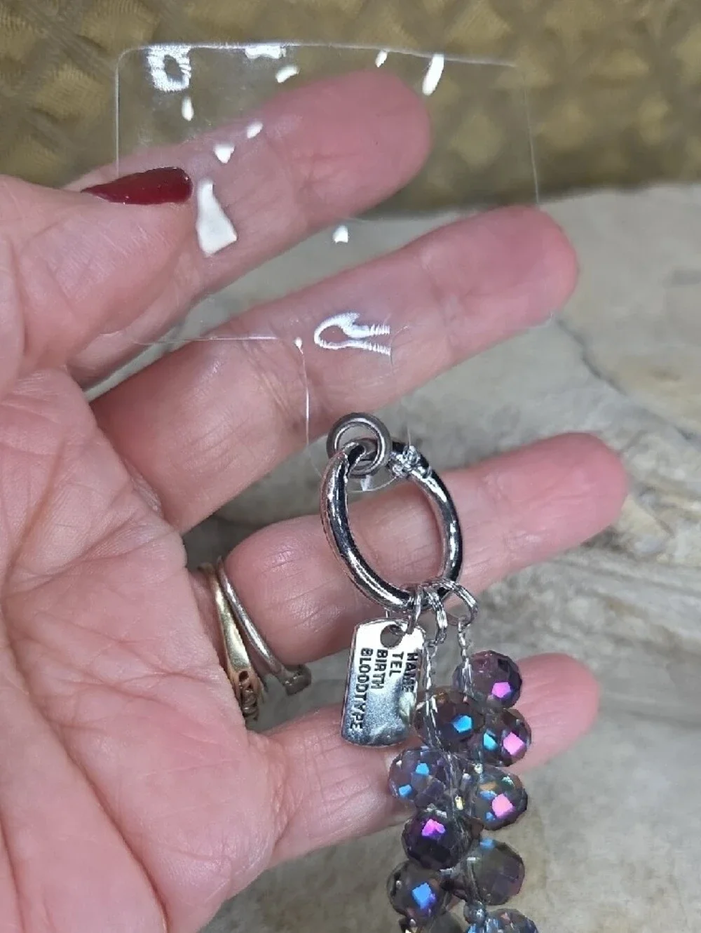Iridescent Faceted Crystal Beaded Bracelet Phone Charm Keychain
